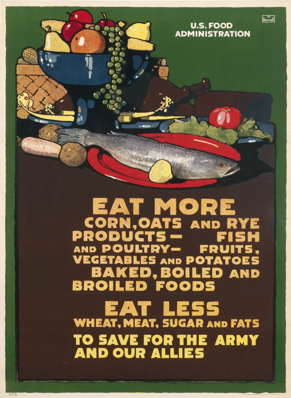 Fish on plate with fruits; green, red, brown