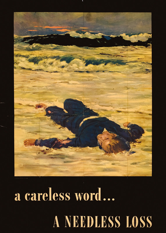 Sailor lies dead on a sandy beach at sunrise; black, blue
