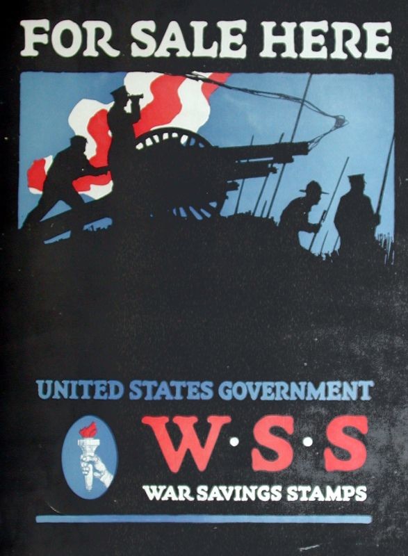 silhouettes of soldiers and cannon; black, blue, red