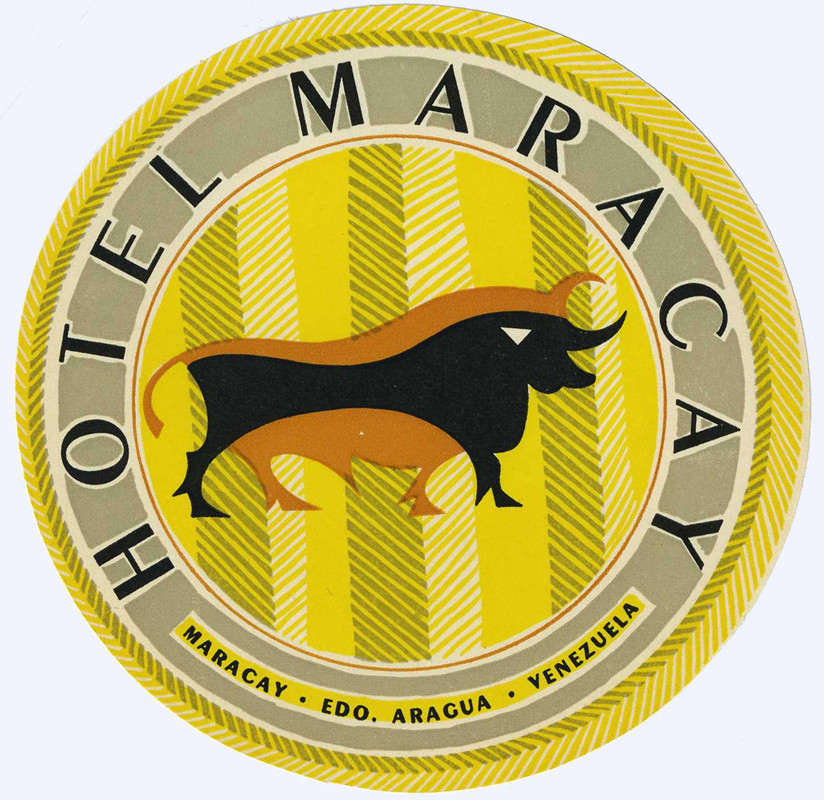 Two bulls in profile, houndstooth pattern; yellow, black, gray