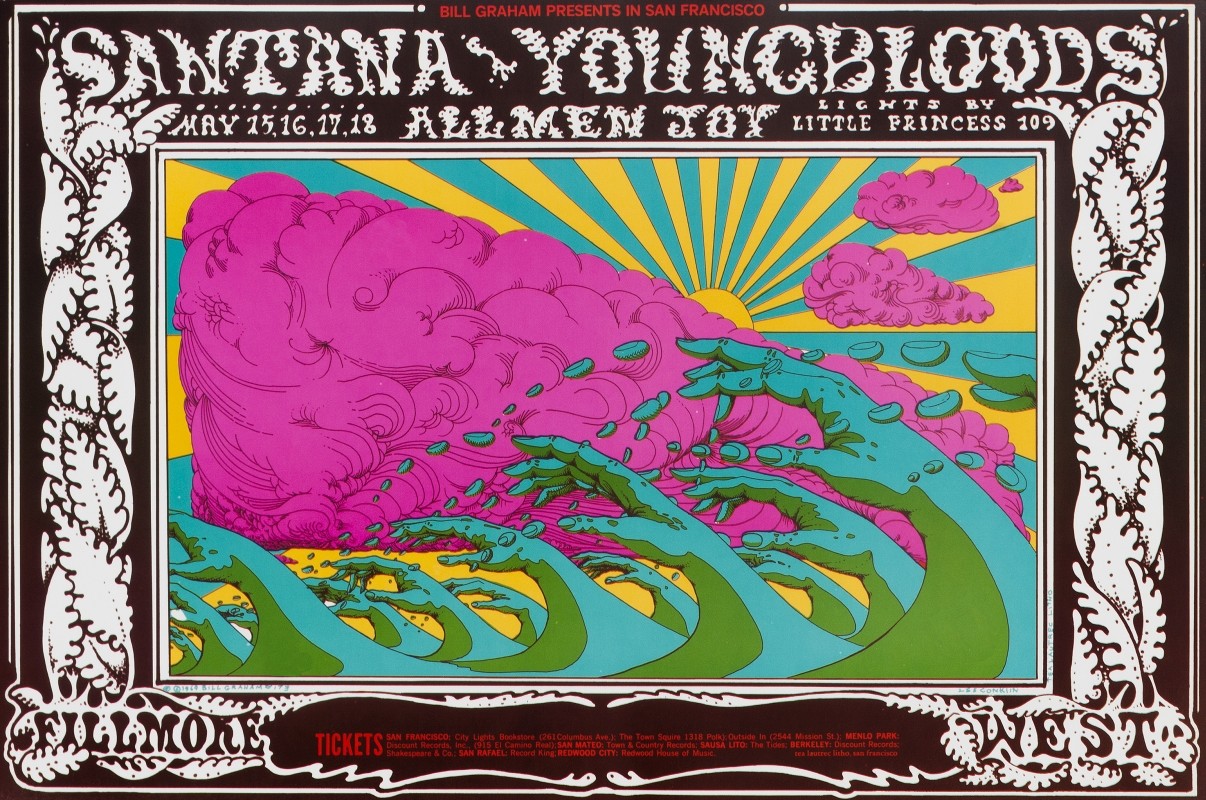 No. 173, psychedelic seascape, The Youngbloods, Allmen Joy; pink, green, blue, yellow