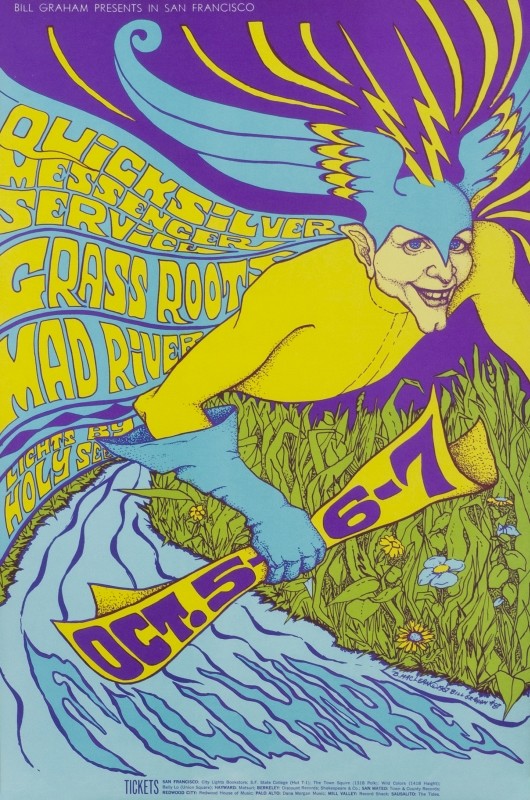 No. 87, creepy, flying messenger soars over river, The Grass Roots, Mad River; green, blue, purple