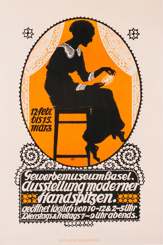 woman sews; gold, black