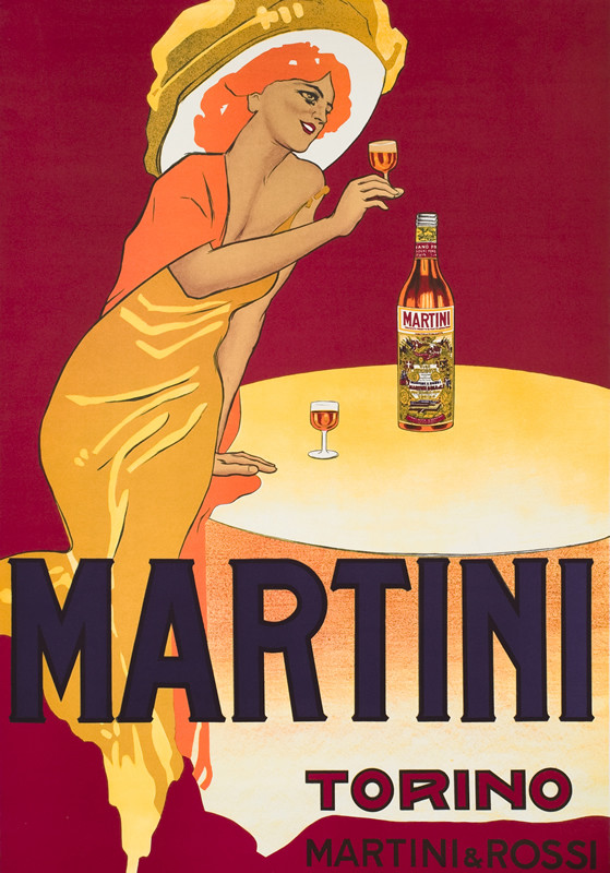 Woman with glass of Vermouth; ORANGE, RED, YELLOW, PURPLE
