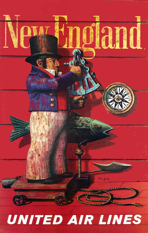 Cottage mariner decorations including a fish, compass; red, blue, yellow, green
