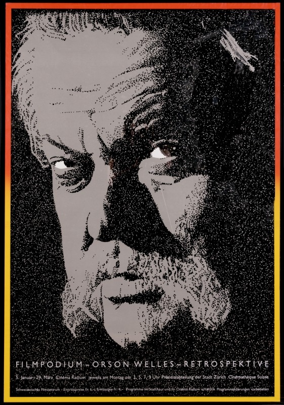 PORTRAIT OF ORSON WELLES; black, silver, red, yellow