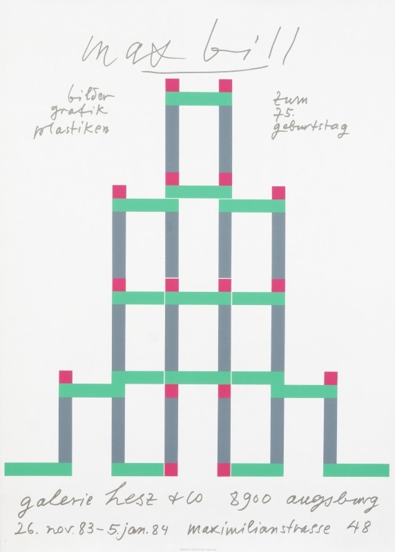 Geometric design of birthday cake; green, red, gray