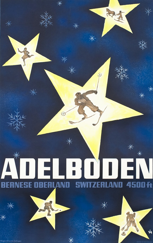 Stars with pictures of a skier, skater, hockey player, curler