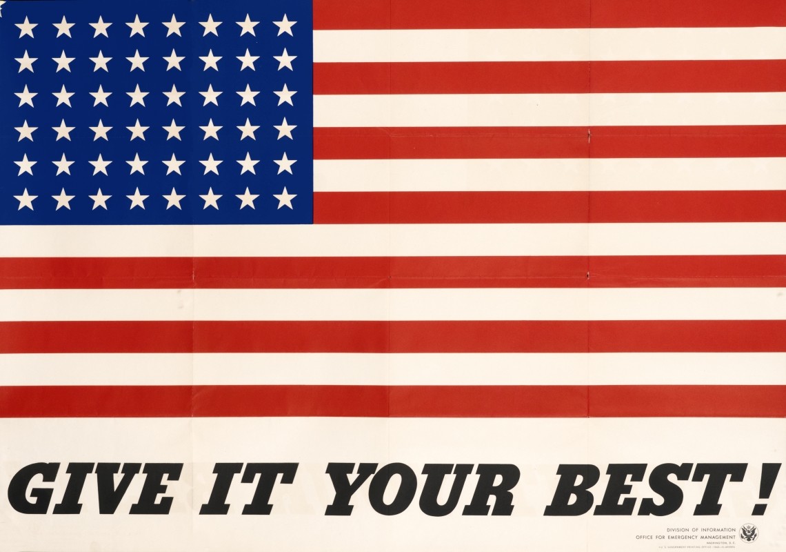 American Flag with slogan; red, white, blue, black