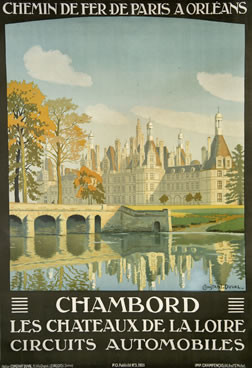 Castle with moat, trees in fall; earth tones