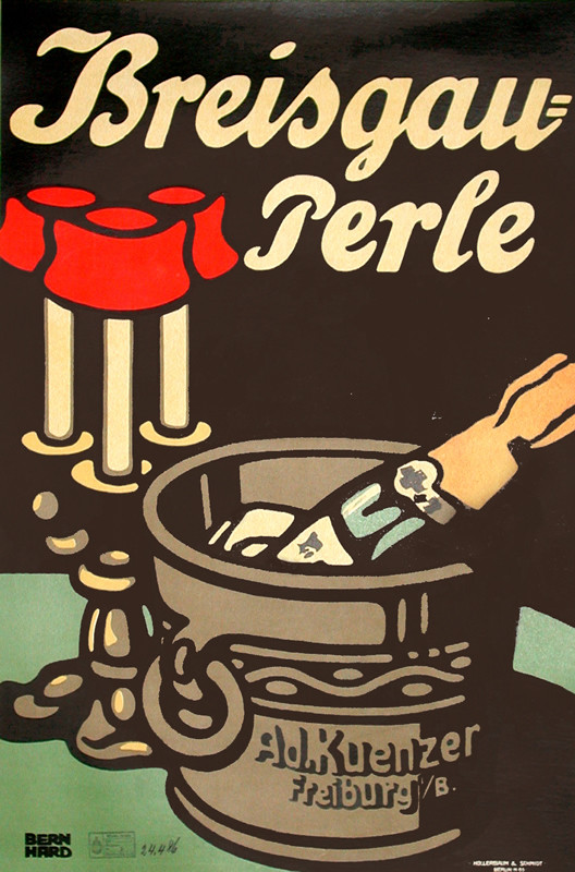 Champagne bucket under candelabra; green, red, black