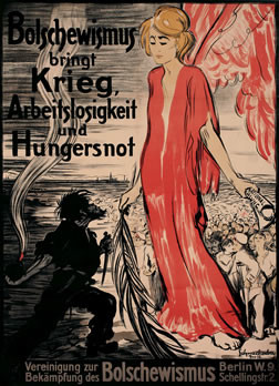 Peaceful woman in red defends crowd against man throwing bomb; red, black