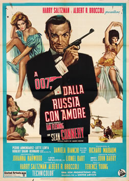 James Bond with Bond girls; blue, black