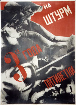 3 worker/soldiers stand at attack; red, black, white