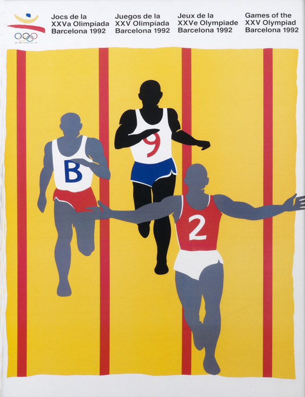 3 runners; orange, red, gray, blue, b/w