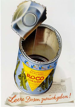 Opened can of peas; silver, blue
