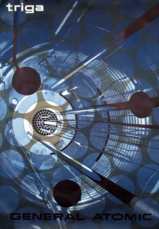 Abstract montage of steel parts (inside of a nuclear reactor?) in blue and grey