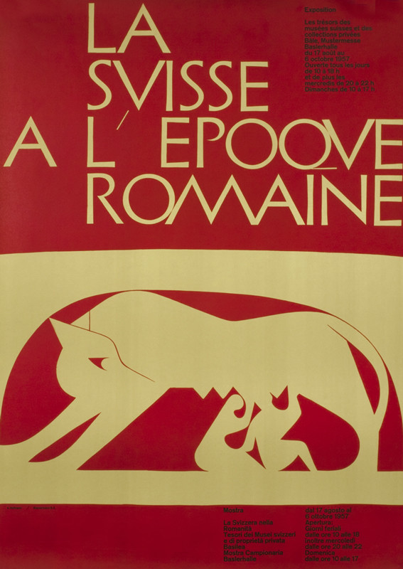 Wolf suckles Romulus and Remus; red, beige