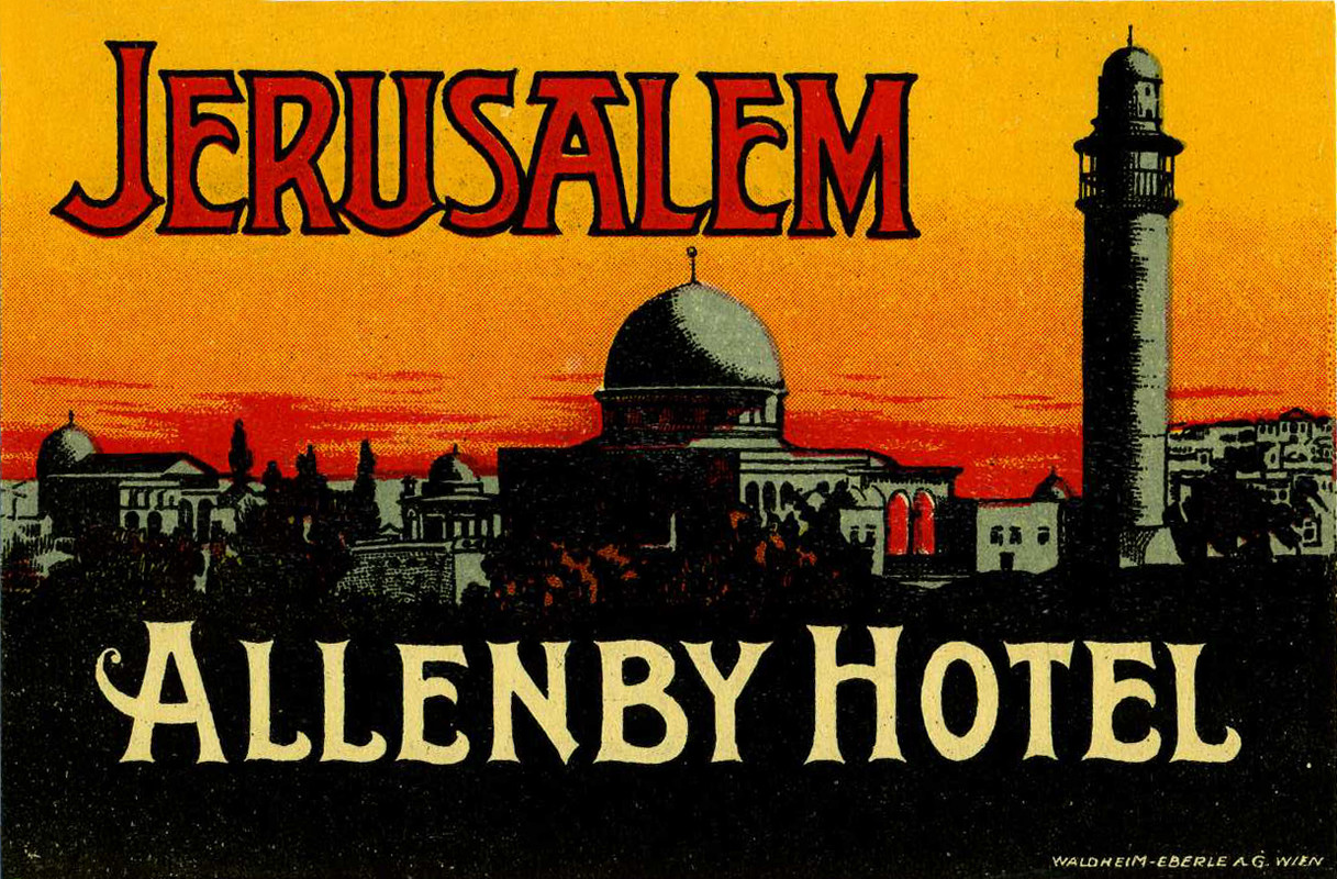 Skyline featuring Dome of the Rock and the Tower of David; orange, black