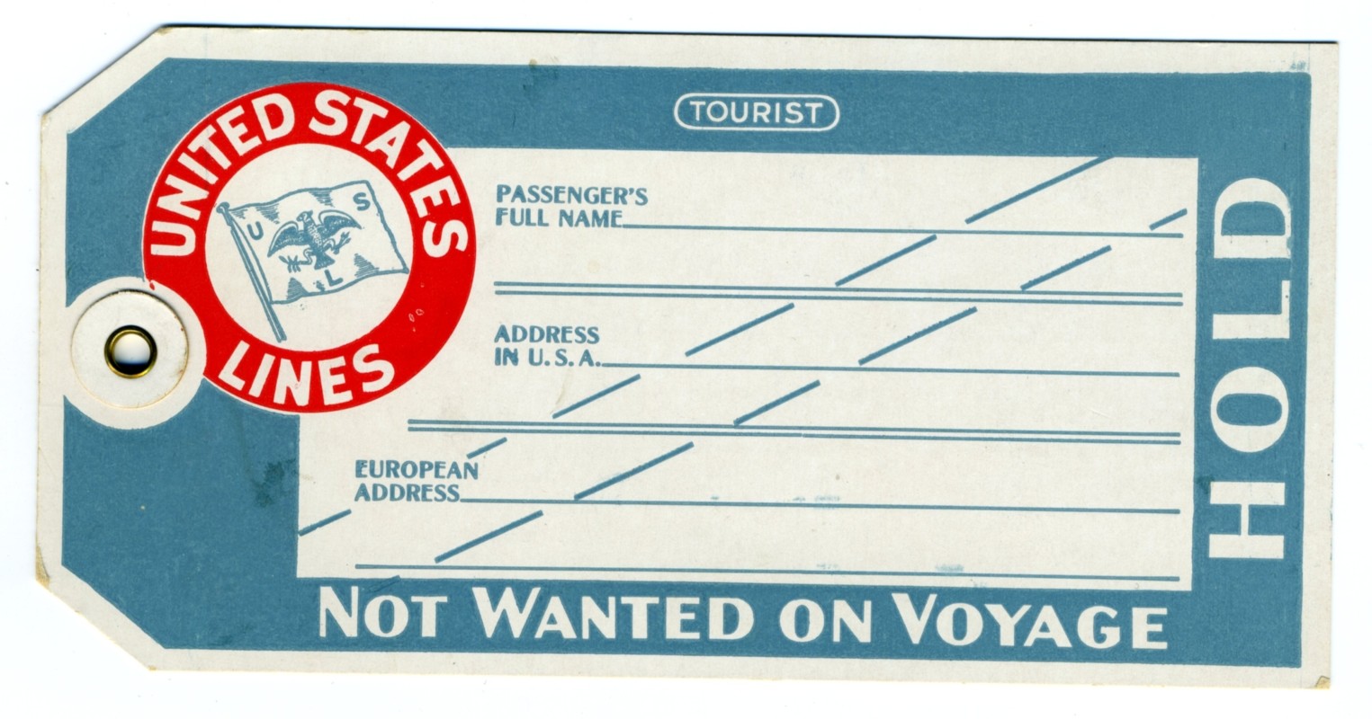 Tag for Stateroom cabin with logo; Red, blue, white