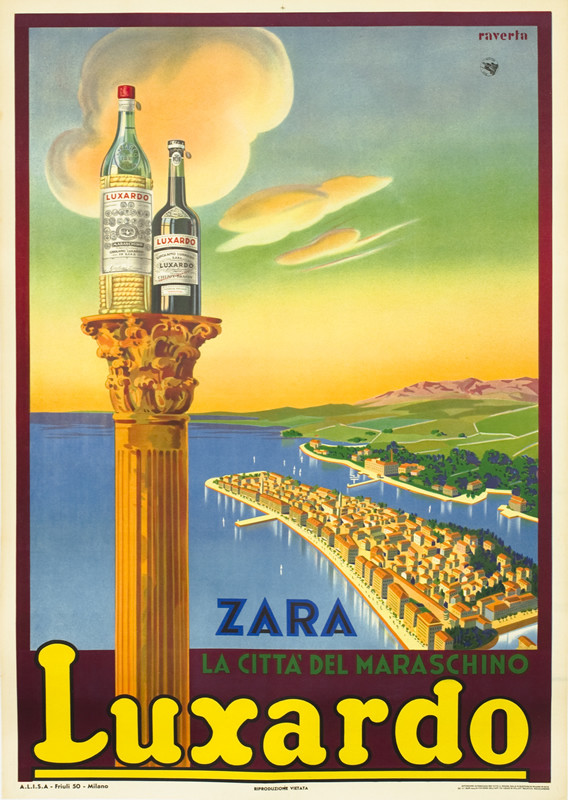 Bottles on column with view behind; Yellow, blue, green, brown
