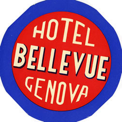 "Hotel Bellevue Genova"; red, white, blue
