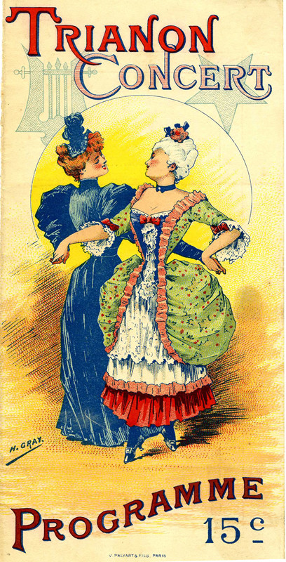 Trifold, two women dancing; red, yellow, green, blue