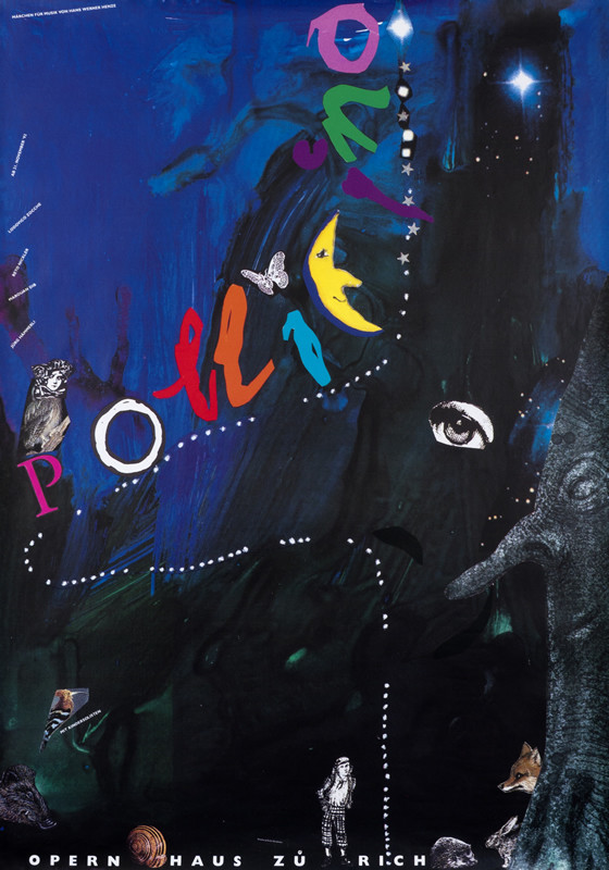 ABSTRACT, STARS, ANIMALS; PURPLE, RED, YELLOW, BLACK