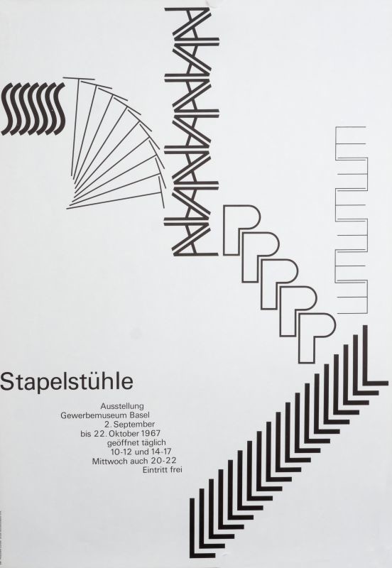 Abstract stcking chairs; blac, white