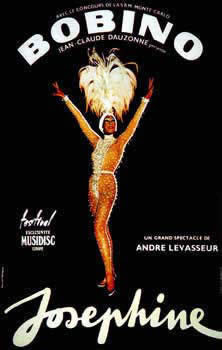 Josephine Baker in brown bead & feather costume; brown