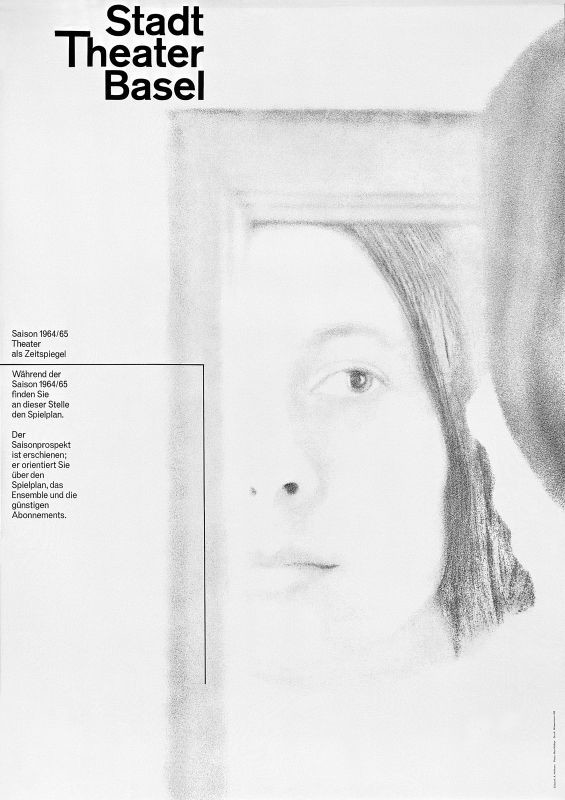 Woman's face in mirror; black and white