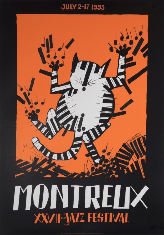 Striped cat dancing on Piano; black, orange, white