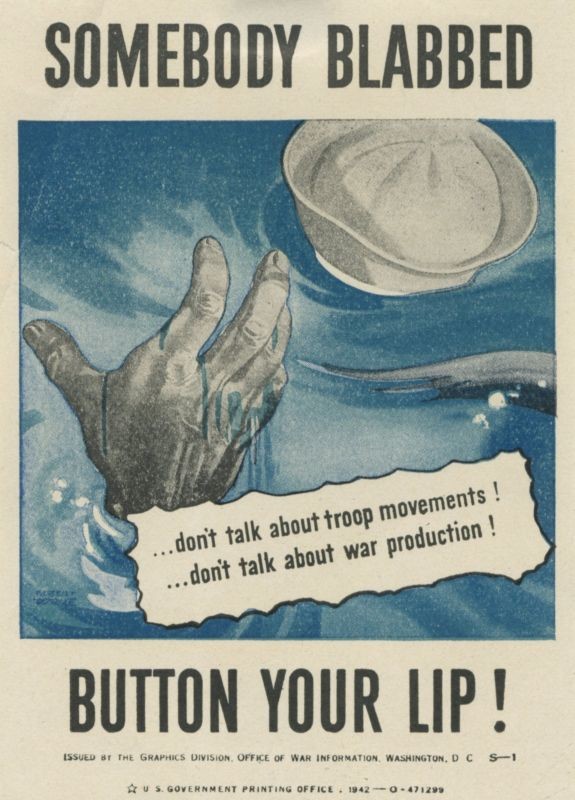 A hand stretches out of water toward a sailor's cap; blue, white