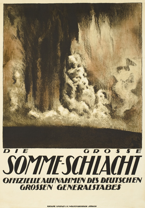 SHELL EXPLODING IN TRENCHES; BROWNS, BLACK, WHITE
