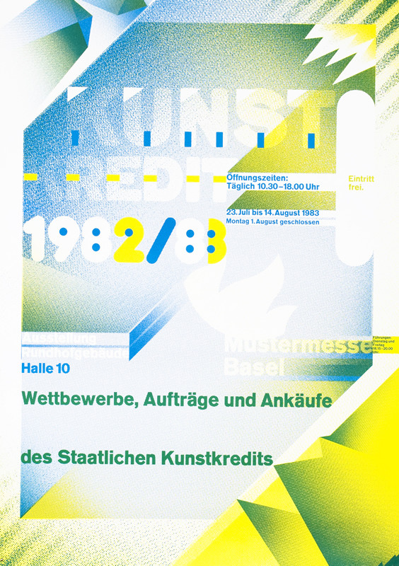 Abstract jagged design; yellow, blue, green