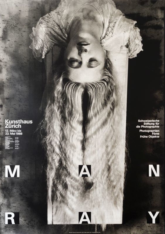 upside down woman with long hair; black, white, gray