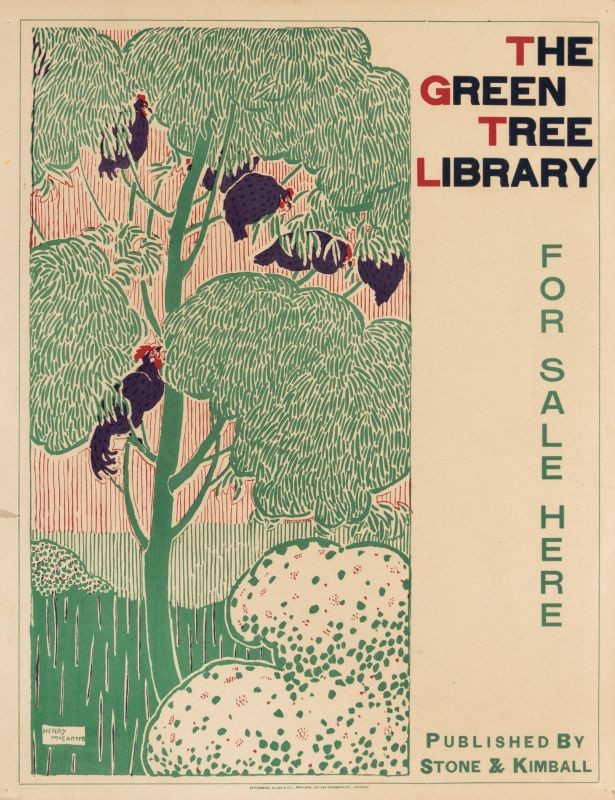 Roosters roost in tree; green, red, white, purple