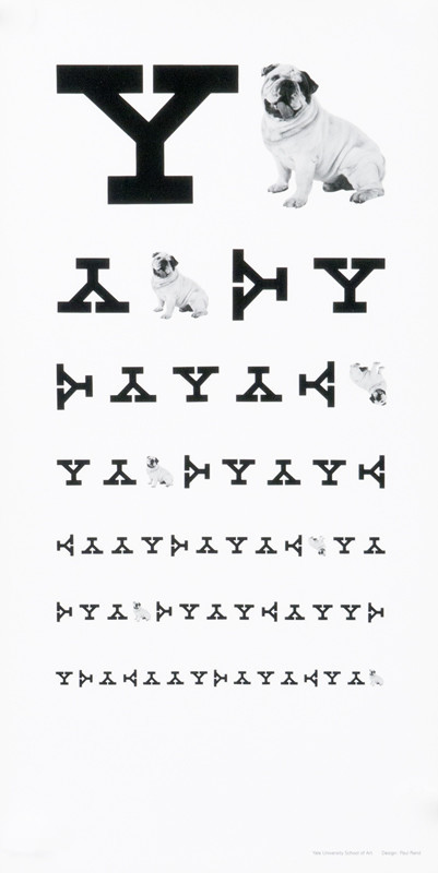 Eye chart with Yale bulldog and 'Y's; black, white