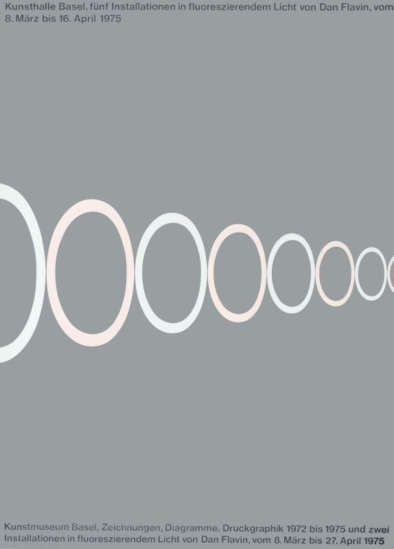 Ovals descending in size for flourescent light exhibition; gray, white, pink