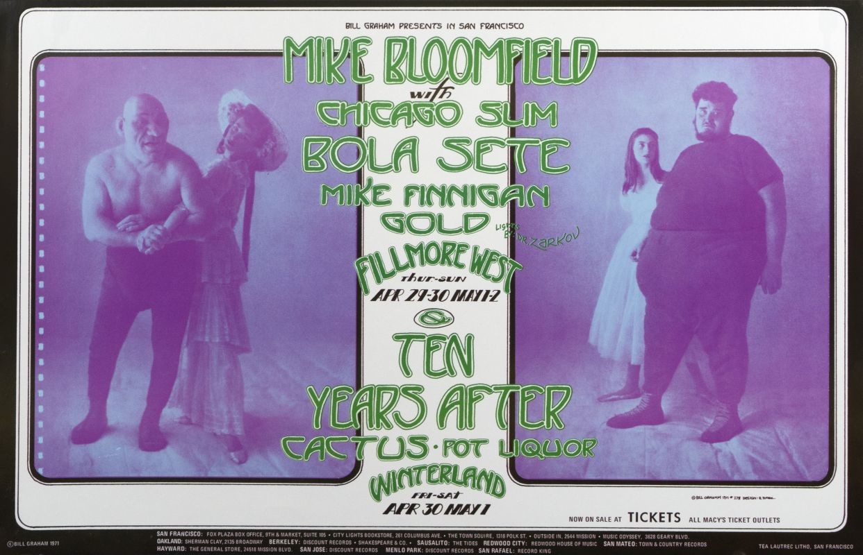 No. 278, Mike Bloomfield, Chicago Slim, Bola Sete, Mike Finnigan, Gold, Ten Years After, Cactus, Potliquor; purple, green