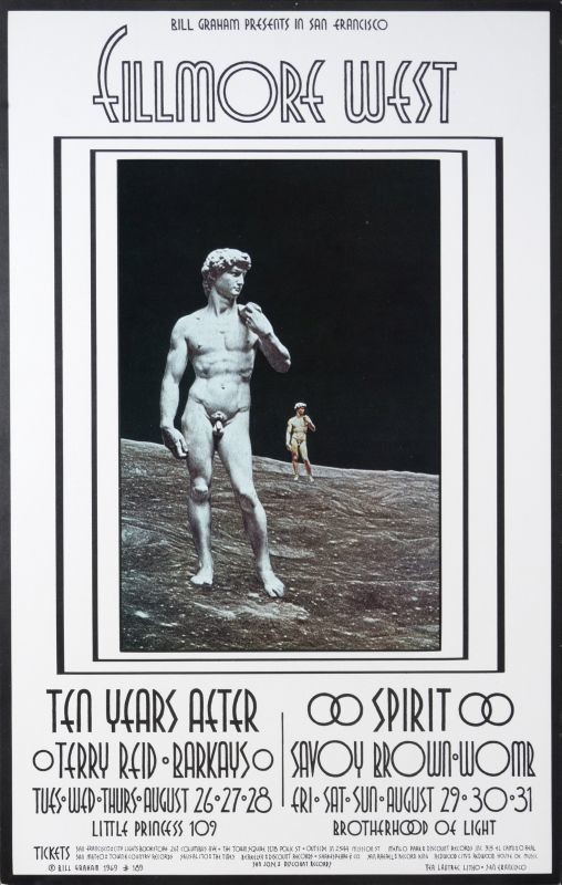 No. 189, image of Michelangelo's David statue on the moon, Terry Reid, The Bar-Kays, Spirit, Savoy Brown, Womb; black, white