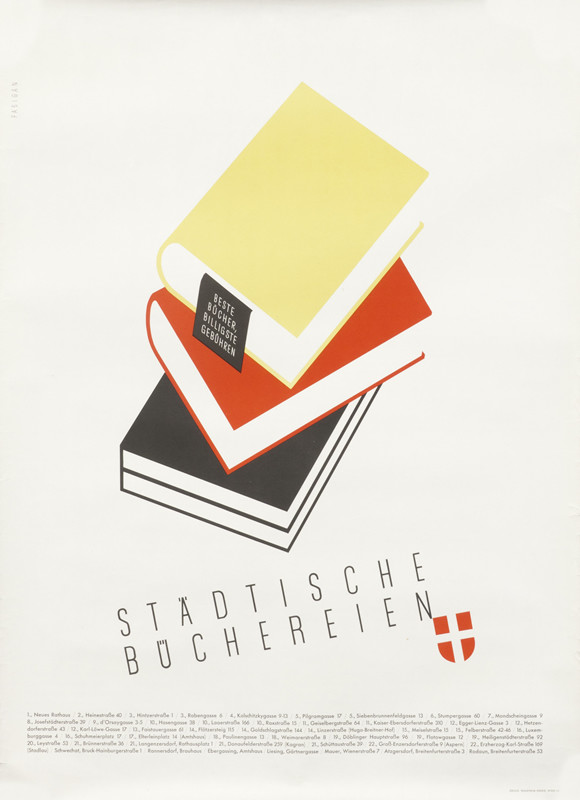 Three books stacked above text; green, red, black, white