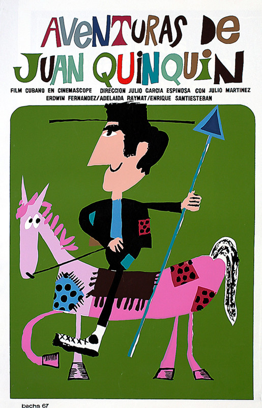 Man on horse a la Don Quixote; pink, green, black