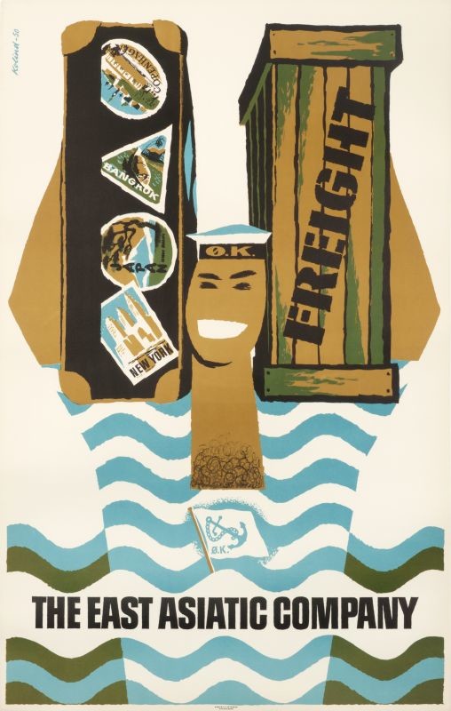 Sailor and crates; blue, brown
