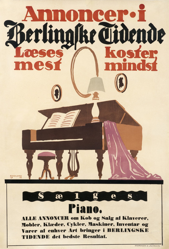 Piano draped with purple cloth; brown, tan, purple