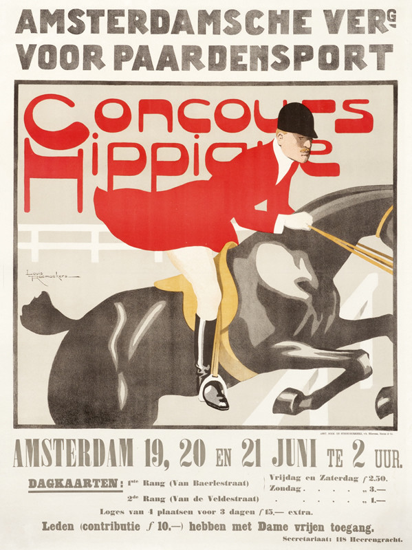 Man on racehorse jumping over hurdle; red, brown, white, tan