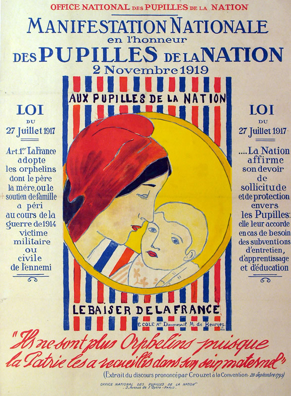 Mother and child drawn by 12 year old girl for a rally to honor orphans from World War I;