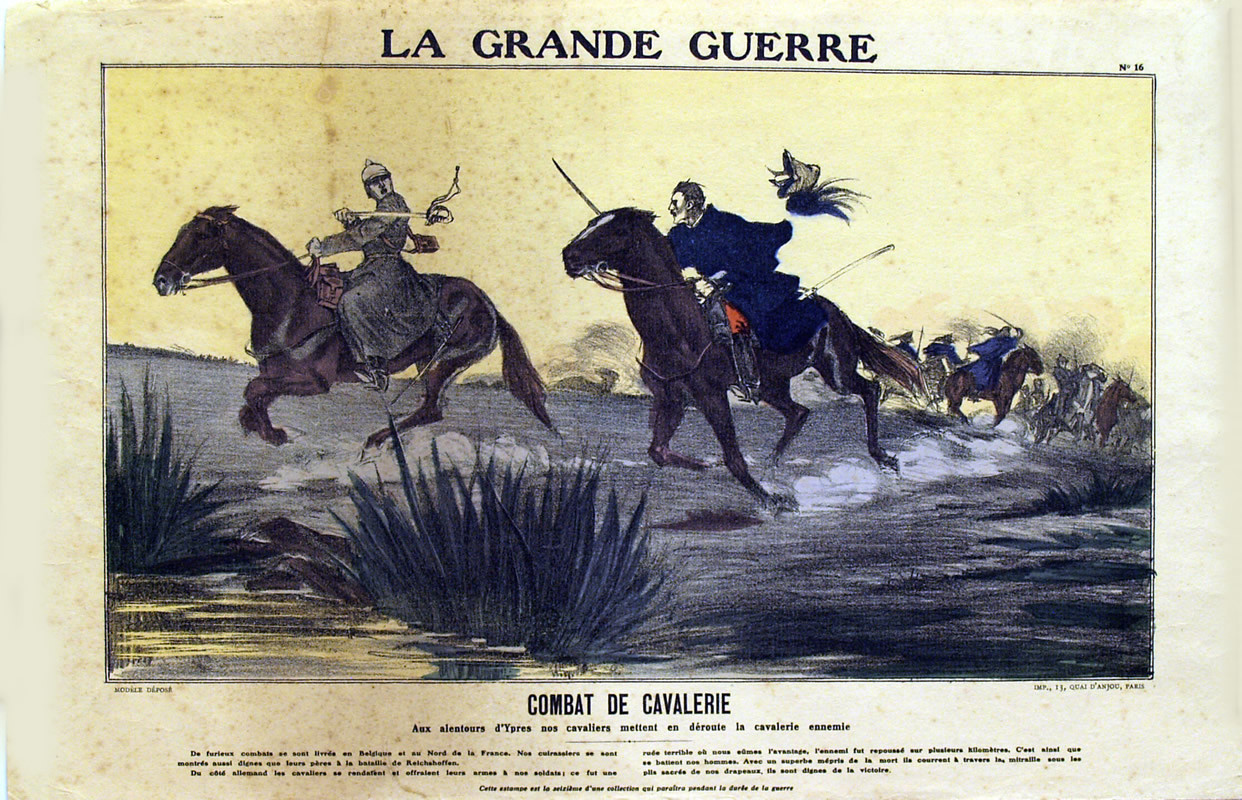 Cavalry battle near Ypres; blue, gray