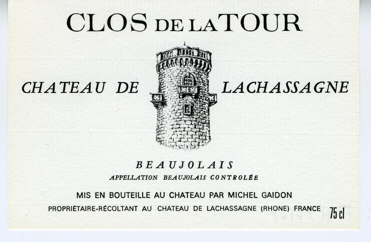 Castle turret, Chateau de Lachassagne, Clos de la Tour, Beaujolais; black, white