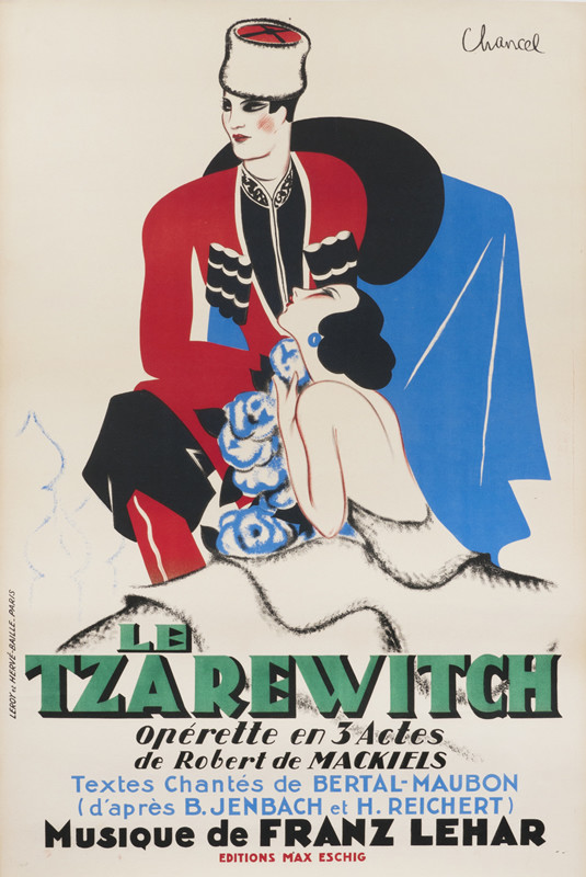 Tsar and elegant woman together; red, blue, green